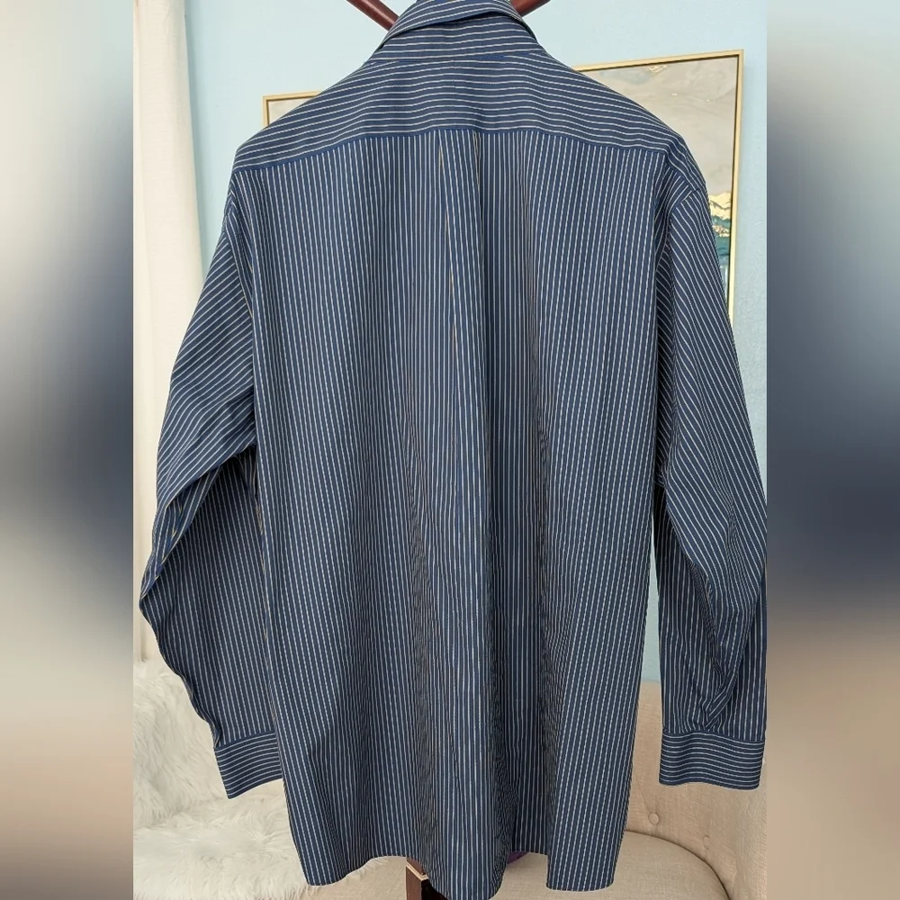 Paul Fredrick Non Iron Two Ply Cotton Blue Yellow Classic Fit Shirt Sz 19x36